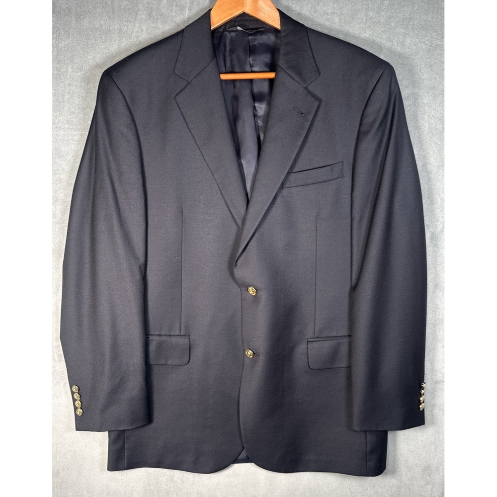 Jos A Bank Signature Collection‎ Wool Blazer 42R Mens Navy Blue Gold Buttons